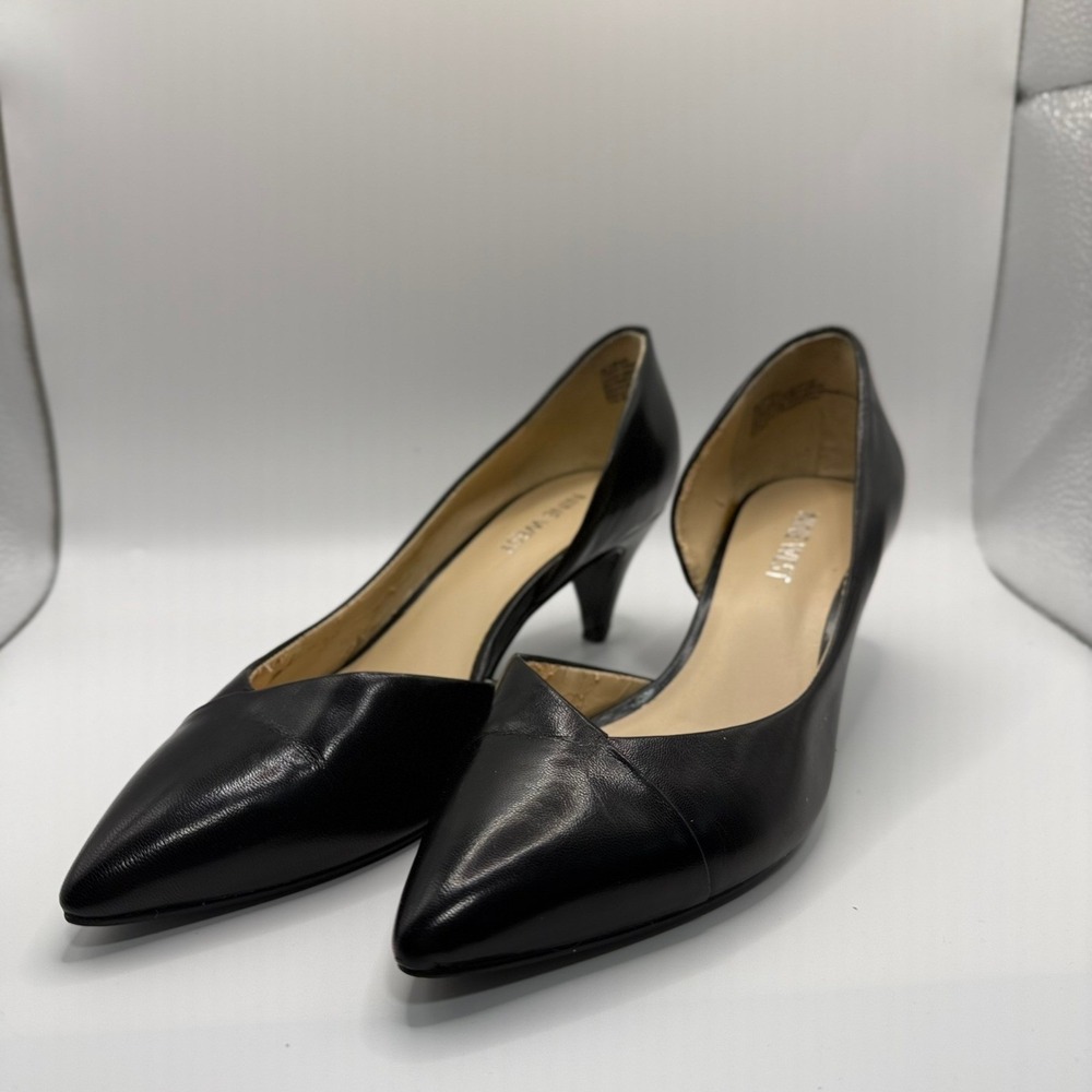 Nine West Carao Black Leather D'Orsay Pointed Toe Kitten Heel Pumps Womens 6M
